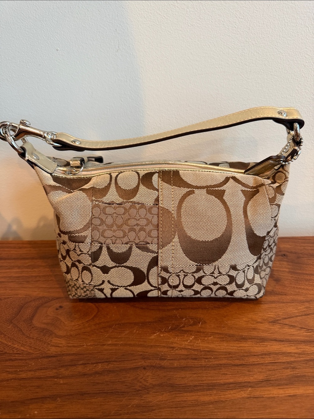 Coach Vintage Signature Patchwork Mini Demi Shoulder Bag in Khaki and Brown